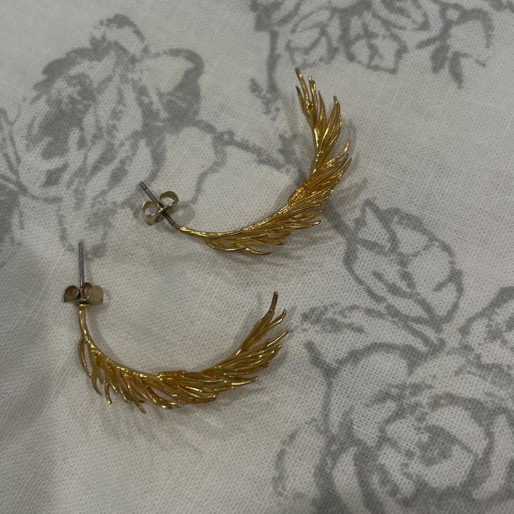 Gold Feather Hoop Earrings